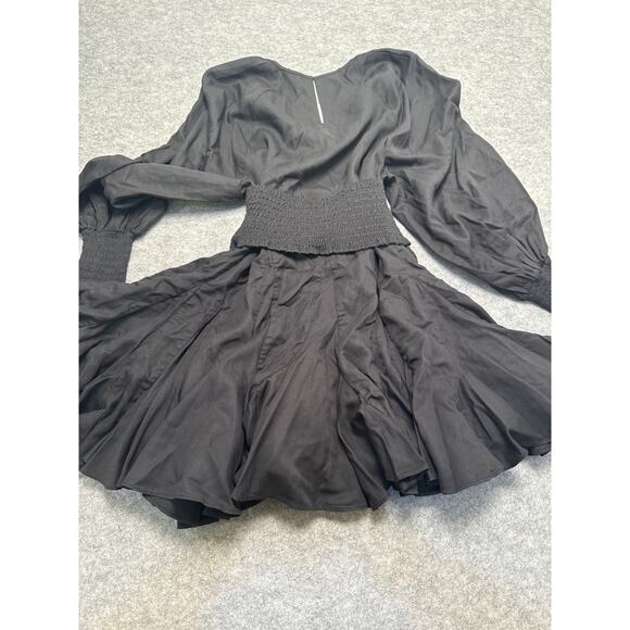 Rhode Olivia Black Smocked Waist Mini Dress XS NWT Long Sleeve Ruffle Hem - Picture 9 of 9